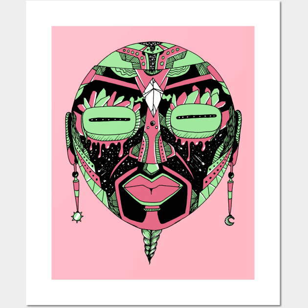 Pink Mint African Mask 2 Wall Art by kenallouis